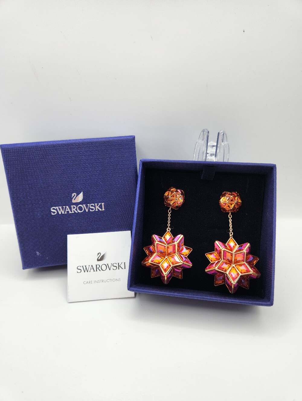 Swarovski Curiosa geometric drop earrings, Pink Rose Orange